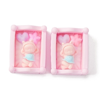 Opaque Resin Cabochons, Bed with Baby, Pink, 25x20.5x12mm