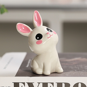 Ceramic Rabbit Figurines, for Home Desktop Decoration, White, 43x42x85mm