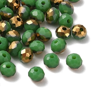 Electroplate Glass Beads, Half Golden Plated, Faceted, Rondelle, Sea Green, 4.3x3.7mm, Hole: 1mm, 500pcs/bag