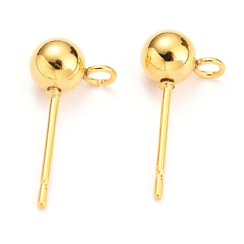 304 Stainless Steel Ball Post Stud Earring Findings, with Loop and 316 Surgical Stainless Steel Pin, Real 18K Gold Plated, 16x8x5mm, Hole: 1.8mm, Pin: 0.7mm