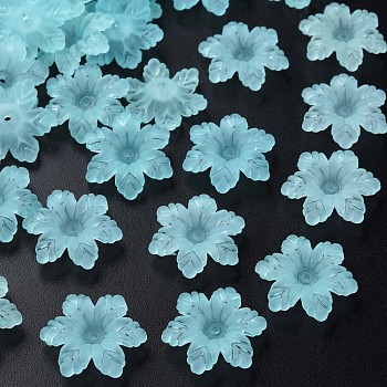 Transparent Acrylic Beads, Frosted, Flower, Cyan, 21x19x5.5mm, Hole: 1.6mm, about 930pcs/500g