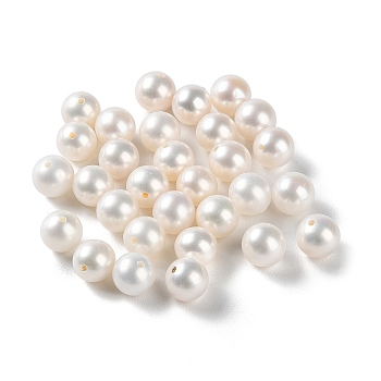 Natural Cultured Freshwater Pearl Beads, Half Drilled, Grade 4A, Round, WhiteSmoke, 6~6.5mm, Hole: 0.9mm