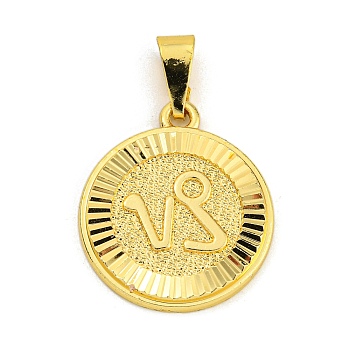 Brass Pendants, Real 18K Gold Plated, Flat Round with Constellations, Capricorn, 24x20.5x2mm, Hole: 8x3.5mm