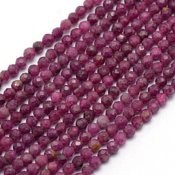 Natural Ruby/Red Corundum Beads Strands, Faceted, Round, 3.5mm, Hole: 0.6mm, about 112pcs/strand, 15.35 inch(39cm)