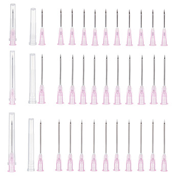 BENECREAT 90Pcs 3 Style 304 Stainless Steel Dispensing Needle with Plastic Luer Lock & Cap, Veterinary Injection Needle, Pet Poultry Needle, Pink, 42.5~59x8mm, 30pcs/style