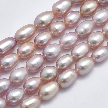 Natural Cultured Freshwater Pearl Beads Strands, Rice, Dark Orchid, 6~9x5~6mm,  Hole: 0.8mm, about 48pcs/strand, 13.78 inch(35cm)