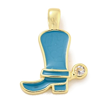 Brass with Cubic Zirconia with Enamel Pendant, Long-Lasting Plated, Lead Free & Cadmium Free, Shoes, Turquoise, 19.5x14.5x3mm, Hole: 3.7x2.2mm