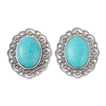 Synthetic Turquoise Cabochons, with Alloy Findings, Oval, Antique Silver, 40.5x34x7.5mm