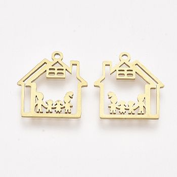 201 Stainless Steel Pendants, Laser Cut Pendants, House with Family, Golden, 17.5x16.5x1mm, Hole: 1.4mm