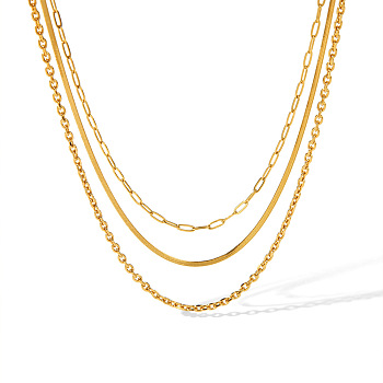 Stainless Steel Double Layer Necklaces for Women, Golden, 14.57 inch(37cm)