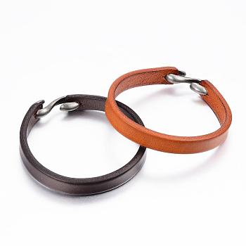 Cowhide Leather Bracelets, with Alloy S-Hook Clasps, Antique Silver, Mixed Color, 7-7/8 inch(200mm), 10mm