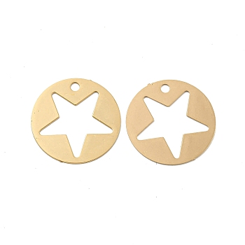 Brass Etched Metal Embellishments Pendants, Long-Lasting Plated, Flat Round with Star, Light Gold, 18x0.3mm, Hole: 1.6mm
