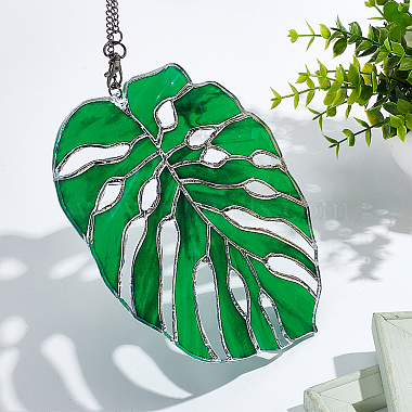 Monstera Leaf Acrylic Pendant Decorations(HJEW-WH0043-33B)-4