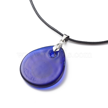 Blue Lampwork Evil Eye Pendant Necklace with Waxed Cord for Women(NJEW-JN03955-01)-6