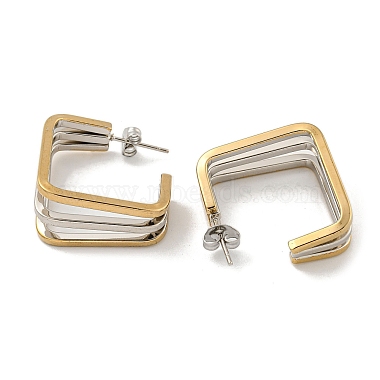 Square 202 Stainless Steel Multi Layered Stud Earrings(EJEW-H003-13GP-01)-2