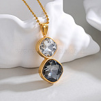 Double Rhombus 304 Stainless Steel Pave Clear and Gray Cubic Zirconia Pendant Necklaces for Women, Golden, 15.94 inch(40.5cm)(WG13164-01)