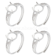 4Pcs Adjustable Brass Finger Ring Components, 4 Claw Prong Ring Settings, with Clear Cubic Zirconia, Platinum, Inner Diameter: 17mm, Tray: 9.5x8mm(KK-BBC0011-82)