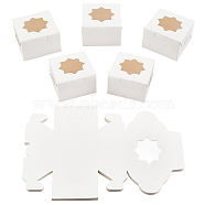 SUPERFINDINGS Individual Kraft Paper Cake Box, Bakery Single Cupcake Packing Box, Square with Octagonal-shaped Clear Window, White, 100x100x65mm(BAKE-FH0001-02A)