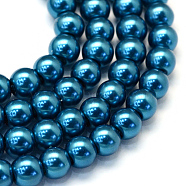 Baking Painted Pearlized Glass Pearl Round Bead Strands, Cadet Blue, 8~9mm, Hole: 1mm, about 105pcs/strand, 31.4 inch(HY-Q330-8mm-06)