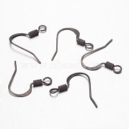 Antique Bronze Brass French Earring Hooks, with Horizontal Loop, Flat Earring Hooks, 15mm wide, Pin: 0.6mm, Hole: 1mm(X-KK-Q370-AB)
