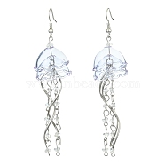 Iron Dangle Earrings, with Glass & 304 Stainless Steel Findings, Flower, Purple, Platinum, 90mm(EJEW-FS00018)