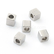 304 Stainless Steel Beads, Cube, Stainless Steel Color, 4x4x1.2mm, Hole: 1.2mm(STAS-H160-01B-P)