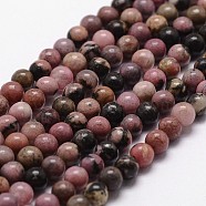 Natural Rhodonite Beads Strands, Round, 8mm, Hole: 1mm, about 44pcs/strand, 14.9 inch~15.1 inch(G-G735-10-8mm)