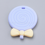 Food Grade Eco-Friendly Silicone Big Pendants, Chewing Pendants For Teethers, DIY Nursing Necklaces Making, Lollipop, Lavender, 57x44x6mm, Hole: 3x6mm(SIL-Q011-01B)