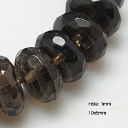 Natural Smoky Quartz Beads Strands, Faceted, Rondelle, 10x5mm, Hole: 1mm(G-G255-10x5mm-12)