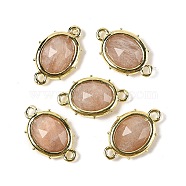 Natural Sunstone Faceted Oval Connector Charms, with Rack Plating Brass Findings, Golden, 16.5x11x4.5mm, Hole: 1.4mm(G-I382-04G-03)