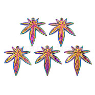 Alloy Pendants, Cadmium Free & Nickel Free & Lead Free, Maple Leaf, Rainbow Color, 39x33x2mm, Hole: 1.4mm(PALLOY-S180-133-NR)