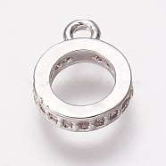 Brass Cubic Zirconia Tube Bails, Loop Bails, Bail Beads, Ring, Clear, Platinum, 10x7.5x1.5mm, Hole: 1mm(KK-P134-64P)