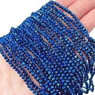 Transparent Electroplate Glass Beads Strands, Full Plated, Faceted, Bicone, Blue Plated, 3x2.5mm, Hole: 0.7mm, about 145~150pcs/strand, 16.34~16.54 inch(41.5~42cm)(EGLA-A039-T2mm-UA03)