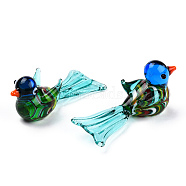 Handmade Lampwork Home Decorations, 3D Bird Ornaments for Gift, Turquoise, 74~75x27~30x29.5~34.5mm(LAMP-T011-88)