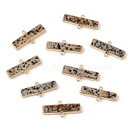 Natural Dalmatian Connector Charms, Golden Tone Brass Edged Rectangle Links with Iron Loops, 16x35.5~36.5x4.5mm, Hole: 1.8mm(G-H289-01G)
