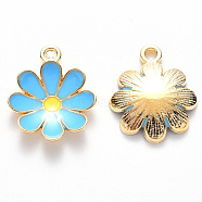 Alloy Enamel Pendants, Flower, Light Gold, Light Sky Blue, 19x16x3.5mm, Hole: 1.8mm(X-ENAM-S121-116E)