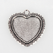 Vintage Tibetan Style Alloy Pendant Cabochon Bezel Settings, Cadmium Free & Lead Free, Antique Silver, Heart Tray: 25x23mm, 36x33x2mm, Hole: 3mm, about 174pcs/kg(TIBEP-O006-17AS)