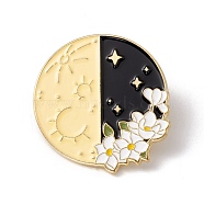 Moon with Flower Enamel Pin, Alloy Badge for Backpack Clothes, Golden, Colorful, 30.5x28.5x1.5mm, Pin: 1mm(JEWB-H008-43G)