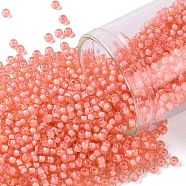 TOHO Round Seed Beads, Japanese Seed Beads, (925F) Coral Lined Light Topaz Frosted, 11/0, 2.2mm, Hole: 0.8mm, about 3000pcs/10g(X-SEED-TR11-0925F)
