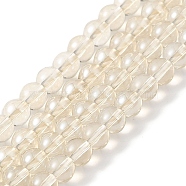 Transparent Electroplate Glass Beads Strands, Pearl Luster Plated, Round, Linen, 4mm, Hole: 0.7mm, about 101pcs/strand, 14.57~14.96''(37~38cm)(GLAA-T032-T4mm-C15)