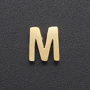 201 Stainless Steel Charms, for Simple Necklaces Making, Laser Cut, Letter, Golden, Letter.M, 8x6.5x3mm, Hole: 1.8mm(STAS-R109-JA433-M-2)