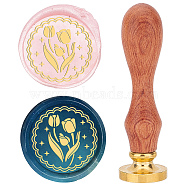 Brass Wax Seal Stamp with Rosewood Handle, for DIY Scrapbooking, Tulip Pattern, 25mm(AJEW-WH0412-0016)