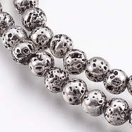 Electroplate Natural Lava Rock Beads Strands, Long-Lasting Plated, Round, Bumpy, Platinum Plated, 4.5~5mm, Hole: 0.8mm, about 89pcs/strand, 15.16 inch(38.5cm)(G-I200-17A)