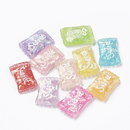 Opaque Resin Cabochons, with Shell Chip, Candy with Word Sweet, Mixed Color, 23.5x16x6mm(X-CRES-S304-34)