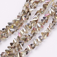 Electroplate Glass Beads Strands, Half Rainbow Plated, Faceted, Triangle, Dark Khaki, 4.5x5x6mm, Hole: 1mm, about 100pcs/strand, 13.7 inch(35cm)(EGLA-J145-6mm-HR02)