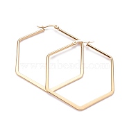 201 Stainless Steel Angular Hoop Earrings, with 304 Stainless Steel Pin, Hypoallergenic Earrings, Hexagon, Golden, 57x50.5x2mm, Pin: 0.7x1mm(EJEW-F205-13G-B)