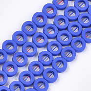 Spray Painted Non-magnetic Synthetic Hematite Beads Strands, Bead Frame, Donut, Blue, 8.5x3mm, Hole: 0.8mm, Inner Diameter: 4.5mm, about 47~48pcs/strand, 15.7 inch(X-G-T116-20A-19)