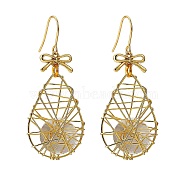 Eco-Friendly Teardrop Iron Pendants Dangle Earrings, with 304 Stainless Steel Earring Hooks, Alloy Links Connectors, Jump Rings, Light Gold, 60mm, Pin: 0.7mm(EJEW-PH01401-03)