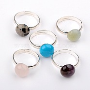 Natural Gemstone Rings, with Brass Findings, Platinum, Mixed Stone, 17mm(RJEW-JR00105)