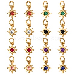 16Pcs 8 Colors Brass Micro Pave Cubic Zirconia Pendants, with Jump Rings, Star, Real 18K Gold Plated, Mixed Color, 10x8x2mm, Hole: 3.5mm, 2pcs/color(KK-SZ0003-92)